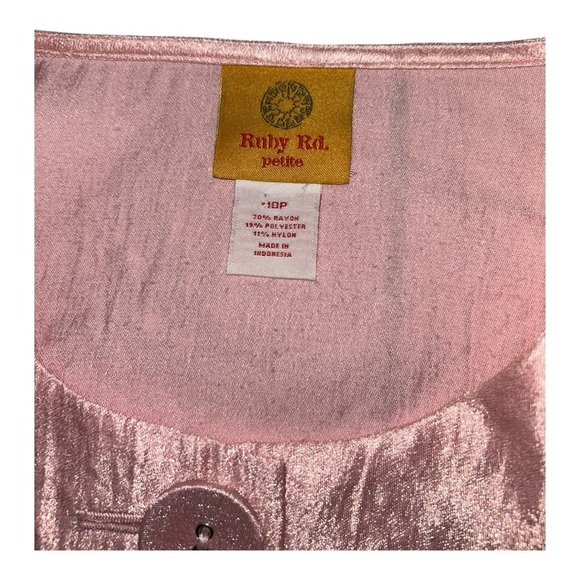 Ruby Rd Women's Petite Blazer 10P Pink Dress Jacket Button 3/4 Ruffle Sleeve - Picture 3 of 5